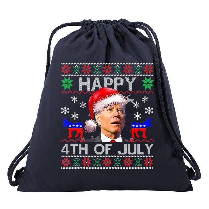 Ugly Santa Joe Biden Happy 4th Of July Christmas Drawstring Bag