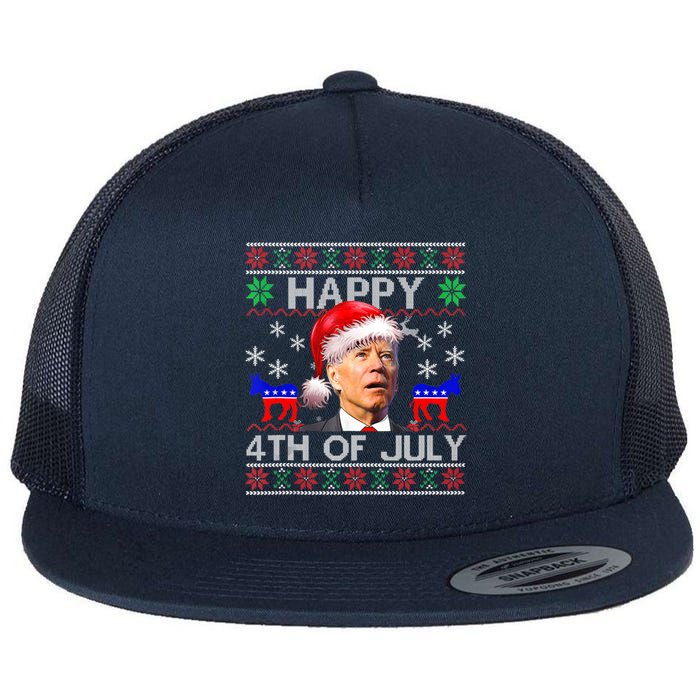 Ugly Santa Joe Biden Happy 4th Of July Christmas Flat Bill Trucker Hat