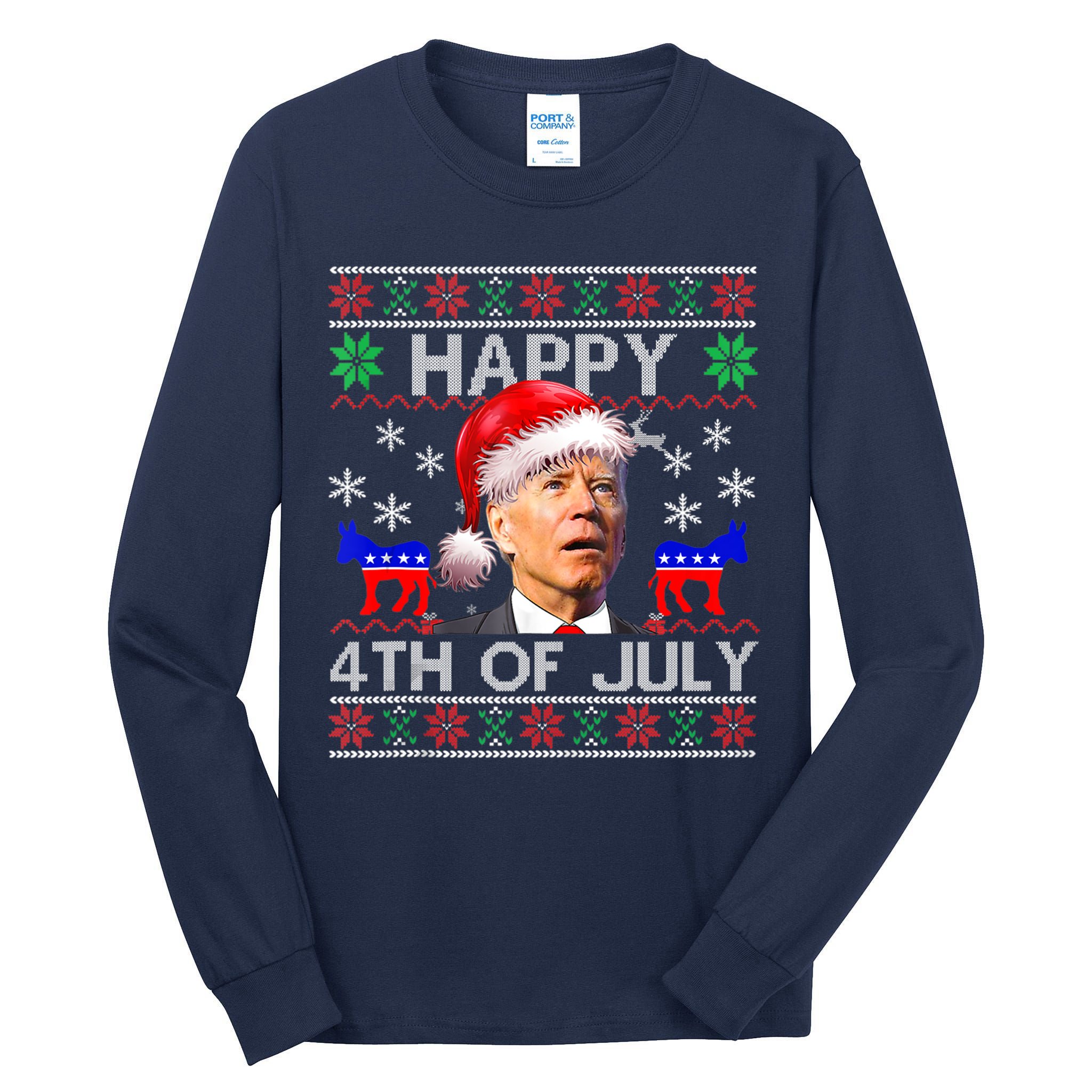 Ugly Santa Joe Biden Happy 4th Of July Christmas Tall Long Sleeve T-Shirt