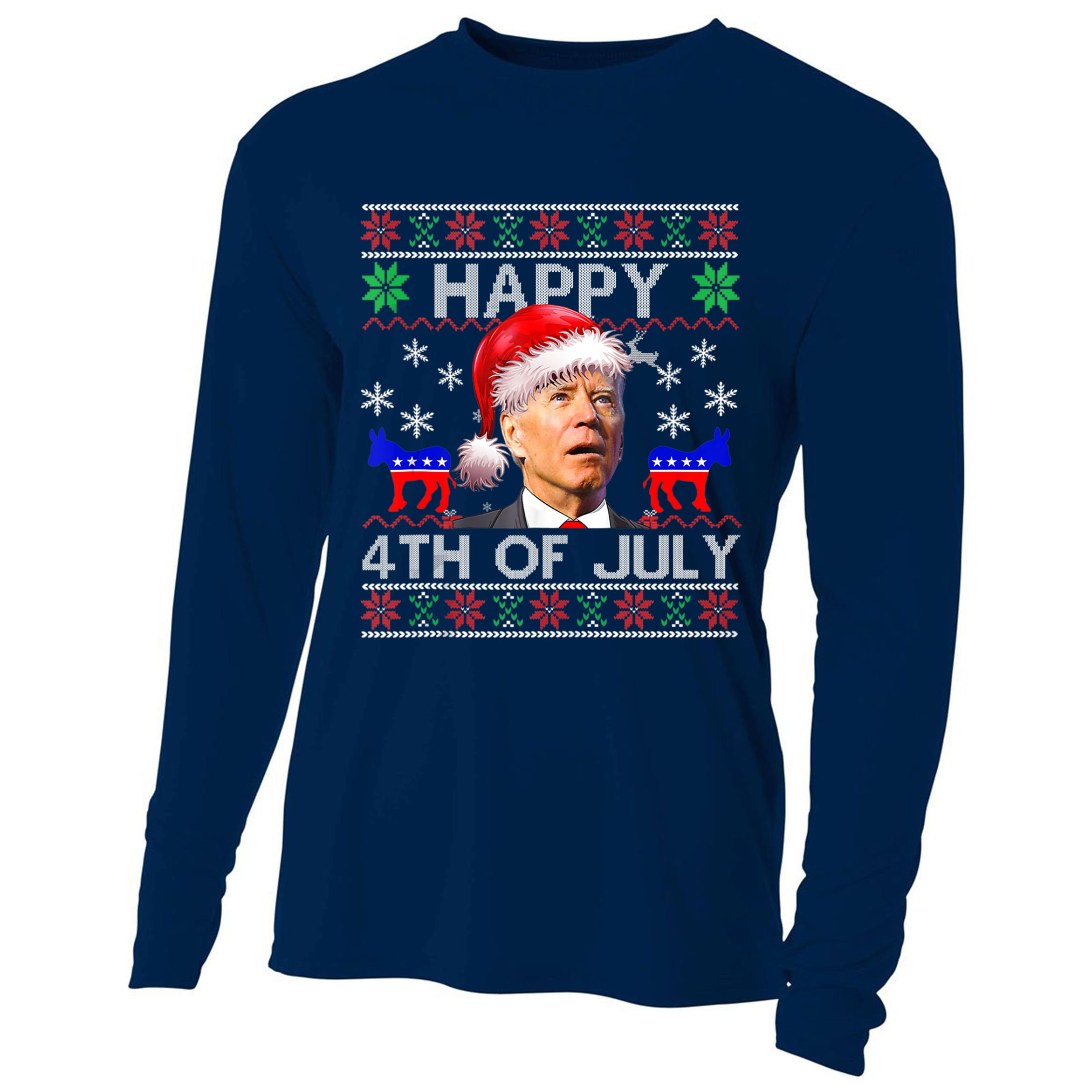 Ugly Santa Joe Biden Happy 4th Of July Christmas Cooling Performance Long Sleeve Crew