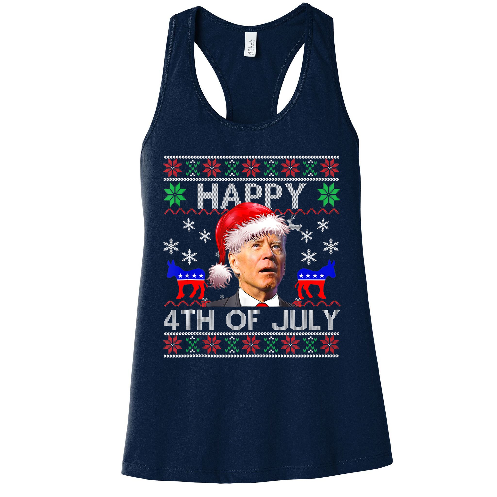 Ugly Santa Joe Biden Happy 4th Of July Christmas Womens Tank Top