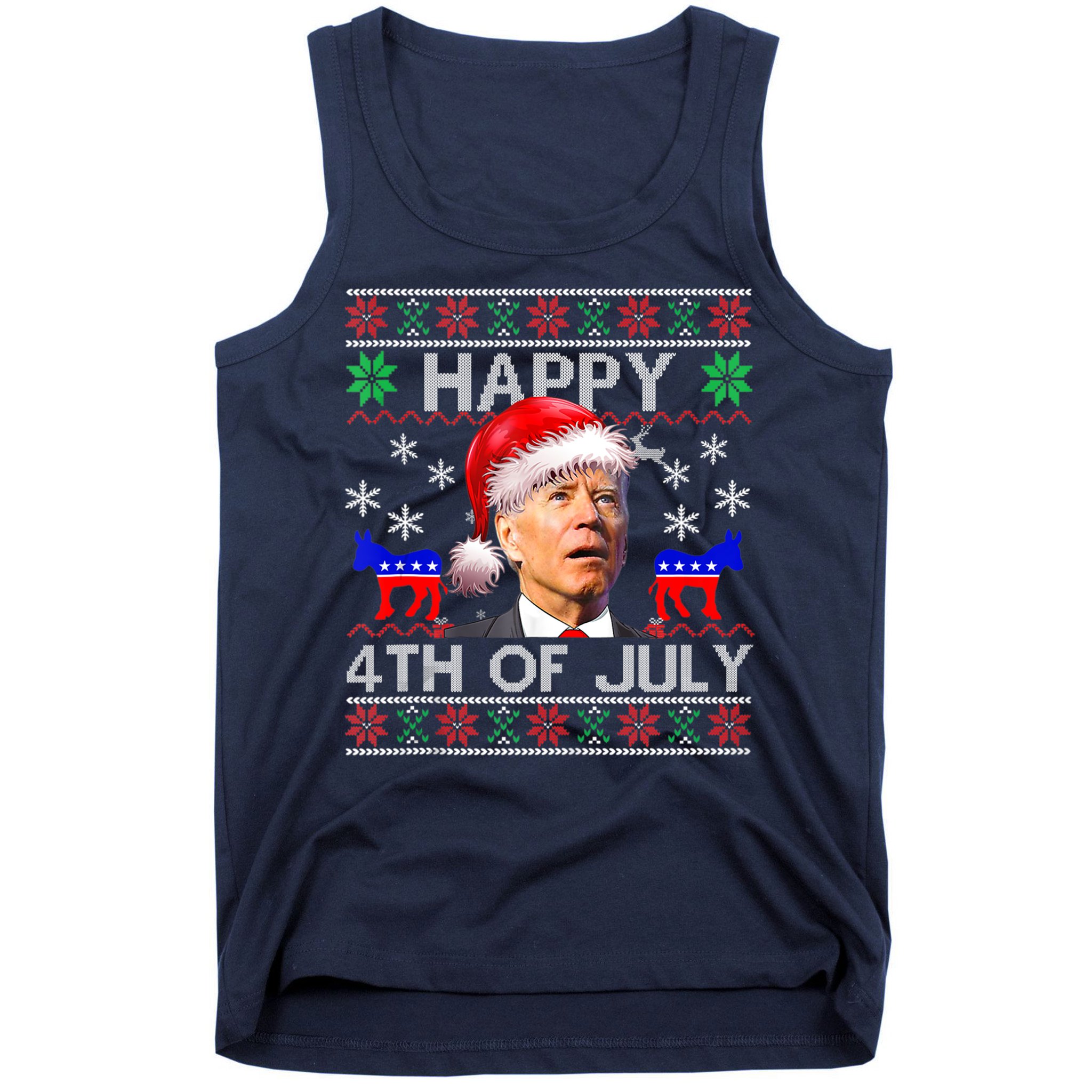 Ugly Santa Joe Biden Happy 4th Of July Christmas Tank Top