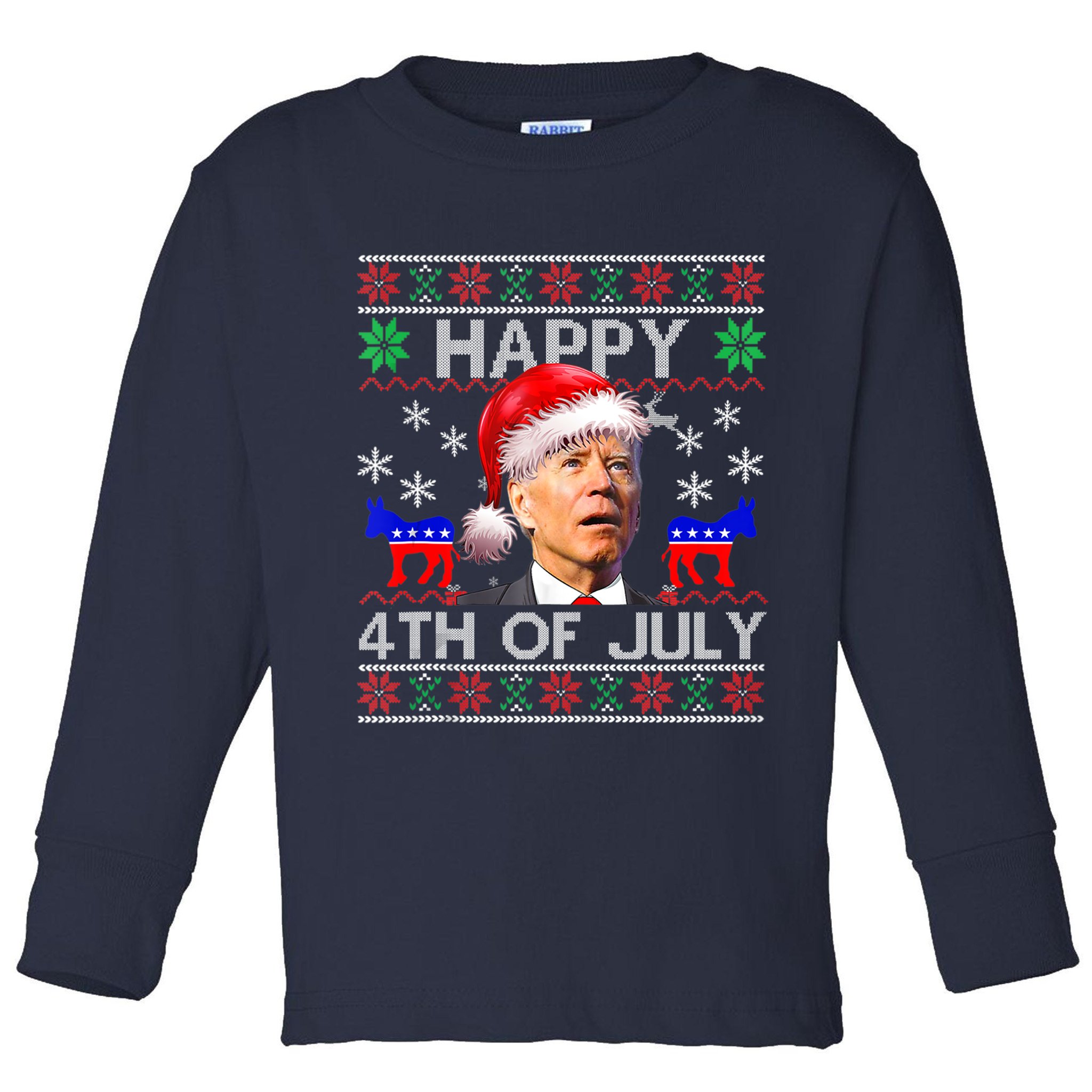 Ugly Santa Joe Biden Happy 4th Of July Christmas Toddler Long Sleeve Shirt