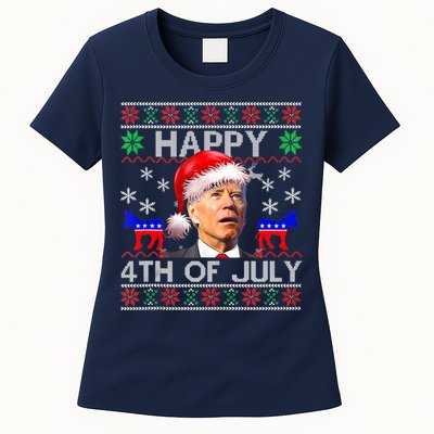 Ugly Santa Joe Biden Happy 4th Of July Christmas Womens T-Shirt