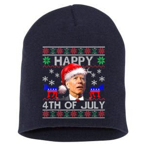 Ugly Santa Joe Biden Happy 4th Of July Christmas Short Acrylic Beanie