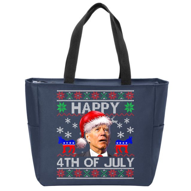 Ugly Santa Joe Biden Happy 4th Of July Christmas Zip Tote Bag