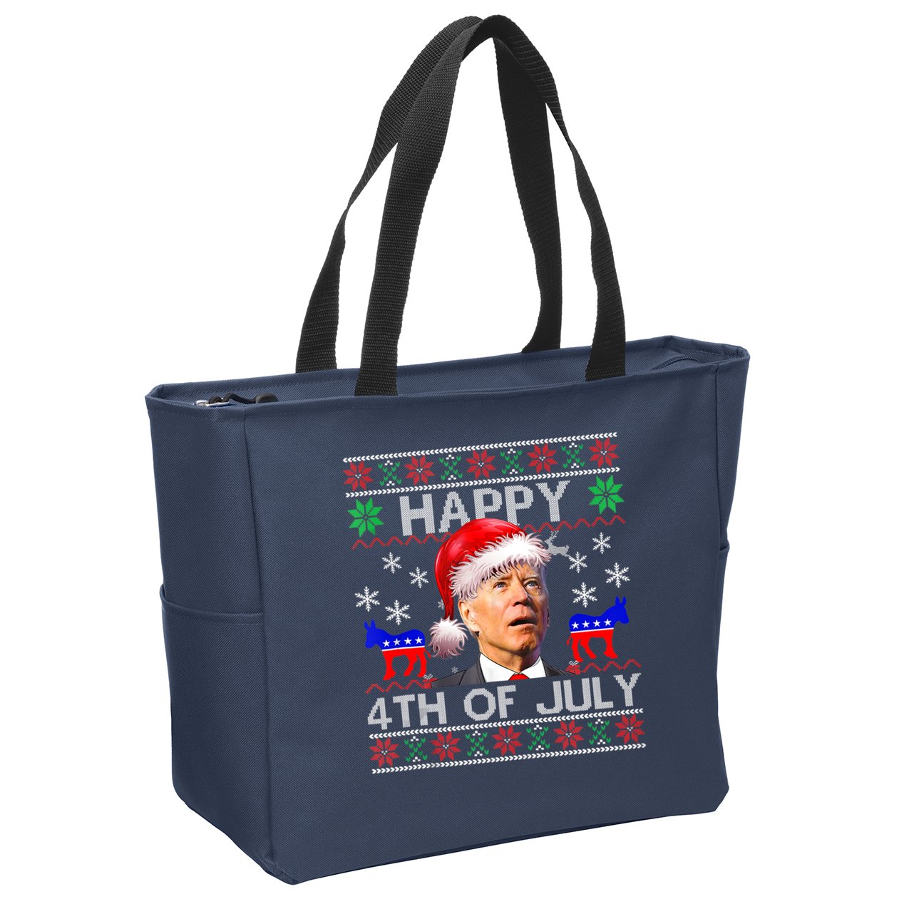 Ugly Santa Joe Biden Happy 4th Of July Christmas Zip Tote Bag
