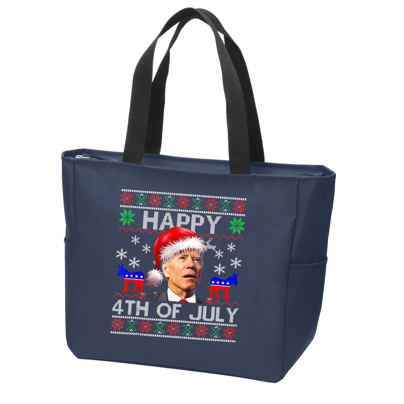 Ugly Santa Joe Biden Happy 4th Of July Christmas Zip Tote Bag