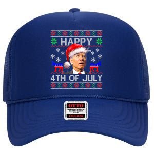 Ugly Santa Joe Biden Happy 4th Of July Christmas High Crown Mesh Back Trucker Hat