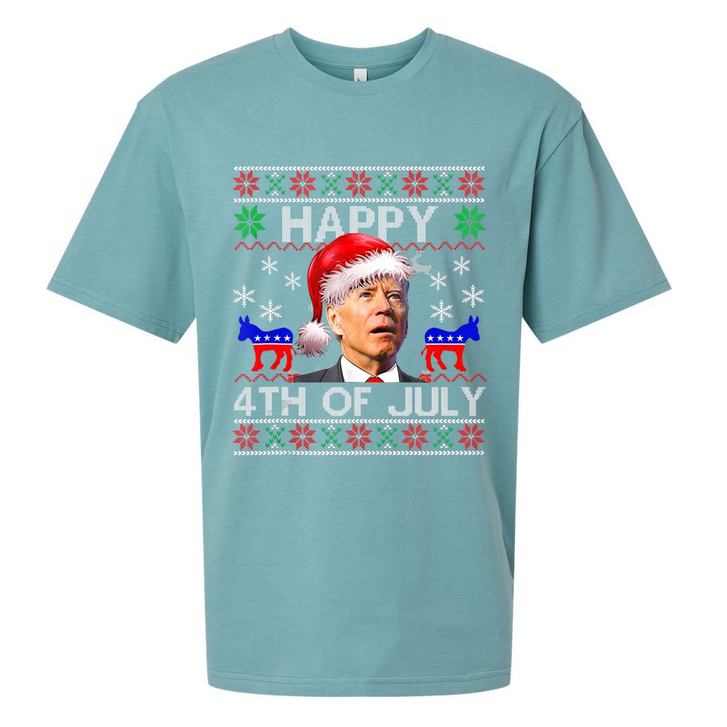 Ugly Santa Joe Biden Happy 4th Of July Christmas Sueded Cloud Jersey T-Shirt