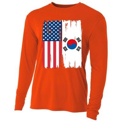 Usa South Korean Flag Meaningful Gift Cooling Performance Long Sleeve Crew