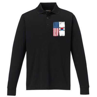 Usa South Korean Flag Meaningful Gift Performance Long Sleeve Polo