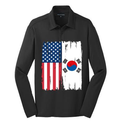 Usa South Korean Flag Meaningful Gift Silk Touch Performance Long Sleeve Polo