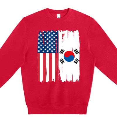 Usa South Korean Flag Meaningful Gift Premium Crewneck Sweatshirt