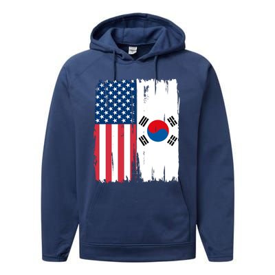 Usa South Korean Flag Meaningful Gift Performance Fleece Hoodie