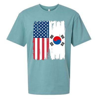 Usa South Korean Flag Meaningful Gift Sueded Cloud Jersey T-Shirt