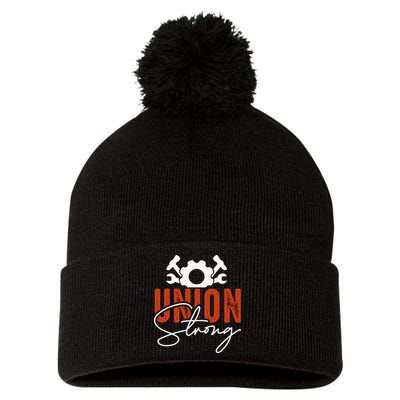 Union Strong Labor Day Gift Pom Pom 12in Knit Beanie