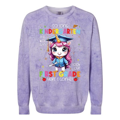 Unicorn So Long Kindergarten Graduation Last Day Of School Colorblast Crewneck Sweatshirt