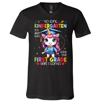 Unicorn So Long Kindergarten Graduation Last Day Of School V-Neck T-Shirt