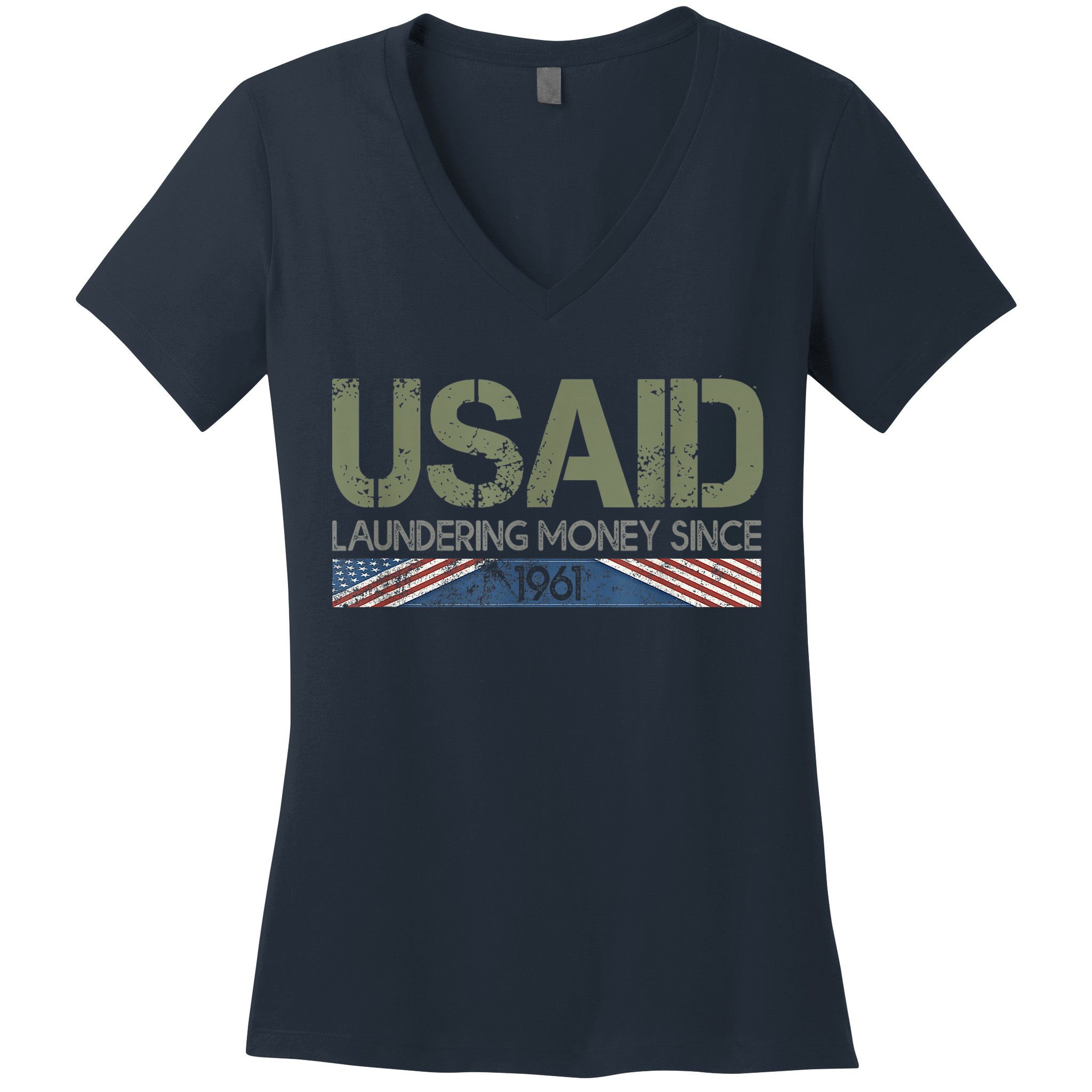 Usaid Satire Laundering Money Since 1961 Women's V-Neck T-Shirt