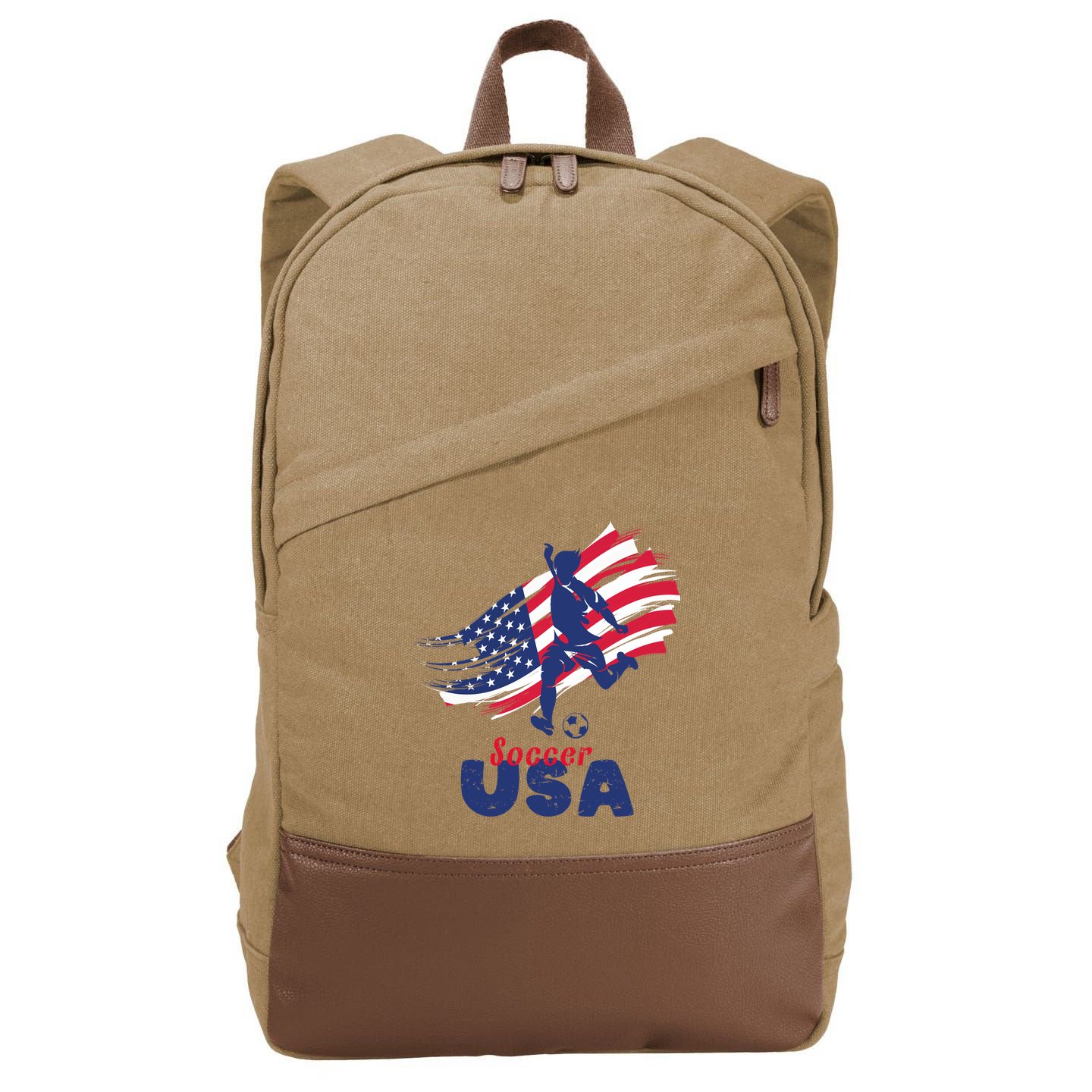 USA Soccer Lovers, Player The Team Shirt Soccer USA Flag Cotton Canvas Backpack