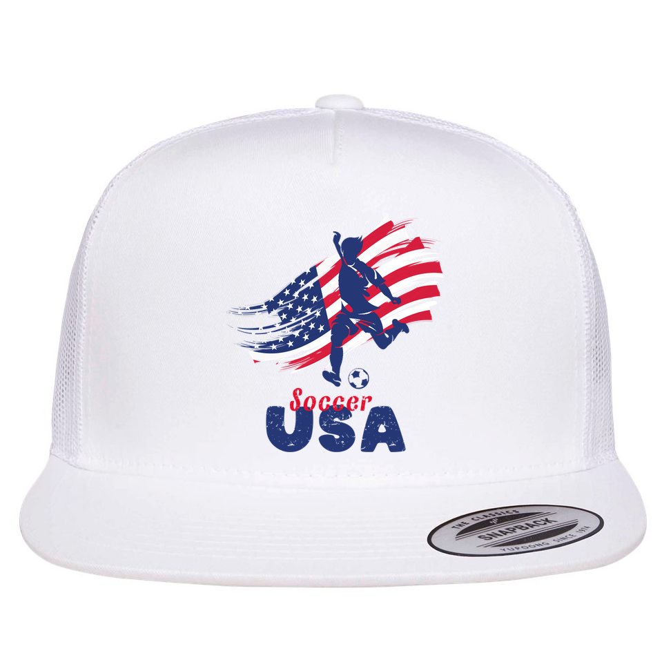 USA Soccer Lovers, Player The Team Shirt Soccer USA Flag Flat Bill Trucker Hat