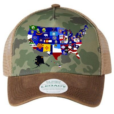United States Map With Embeded Flags Legacy Tie Dye Trucker Hat