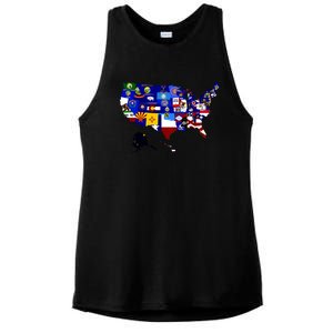 United States Map With Embeded Flags Ladies PosiCharge Tri-Blend Wicking Tank