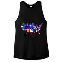 United States Map With Embeded Flags Ladies PosiCharge Tri-Blend Wicking Tank
