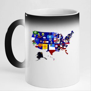 United States Map With Embeded Flags 11oz Black Color Changing Mug