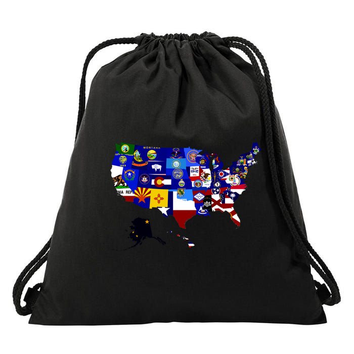 United States Map With Embeded Flags Drawstring Bag