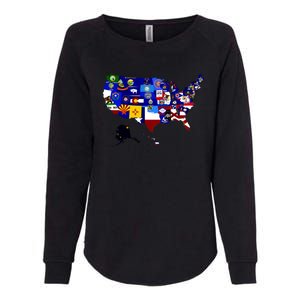 United States Map With Embeded Flags Womens California Wash Sweatshirt