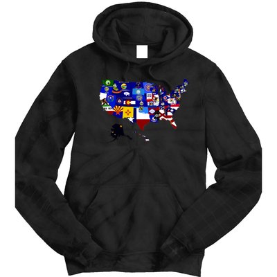 United States Map With Embeded Flags Tie Dye Hoodie