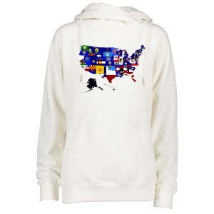 United States Map With Embeded Flags Womens Funnel Neck Pullover Hood