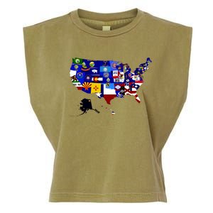 United States Map With Embeded Flags Garment-Dyed Women's Muscle Tee