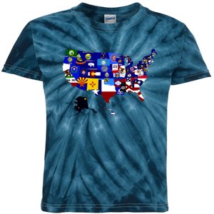 United States Map With Embeded Flags Kids Tie-Dye T-Shirt