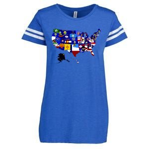 United States Map With Embeded Flags Enza Ladies Jersey Football T-Shirt