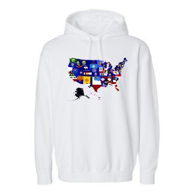 United States Map With Embeded Flags Garment-Dyed Fleece Hoodie