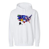 United States Map With Embeded Flags Garment-Dyed Fleece Hoodie