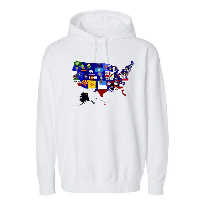 United States Map With Embeded Flags Garment-Dyed Fleece Hoodie