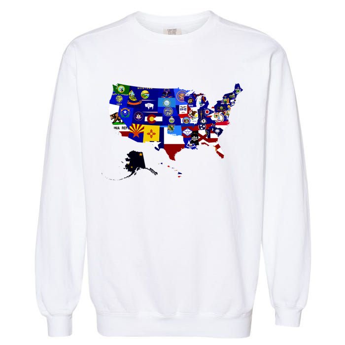 United States Map With Embeded Flags Garment-Dyed Sweatshirt