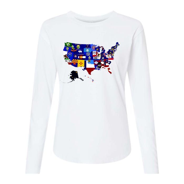 United States Map With Embeded Flags Womens Cotton Relaxed Long Sleeve T-Shirt