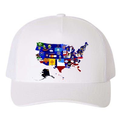 United States Map With Embeded Flags Yupoong Adult 5-Panel Trucker Hat