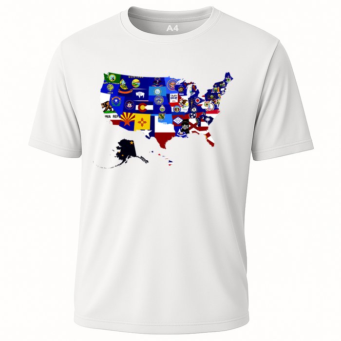 United States Map With Embeded Flags Cooling Performance Crew T-Shirt