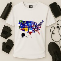 United States Map With Embeded Flags Cooling Performance Crew T-Shirt