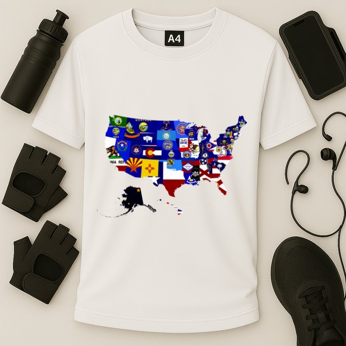 United States Map With Embeded Flags Cooling Performance Crew T-Shirt