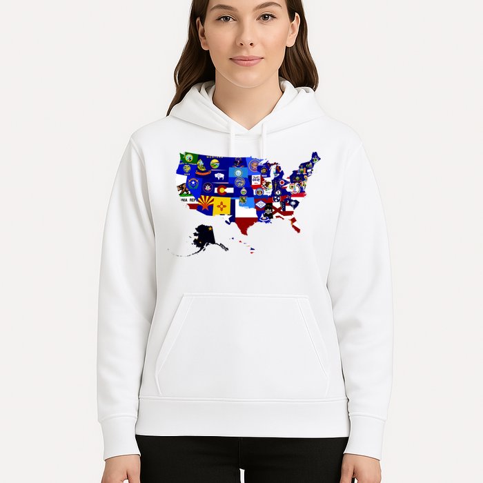 United States Map With Embeded Flags Hoodie