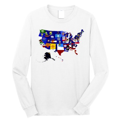 United States Map With Embeded Flags Long Sleeve Shirt