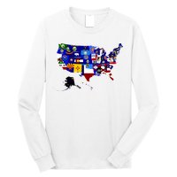 United States Map With Embeded Flags Long Sleeve Shirt