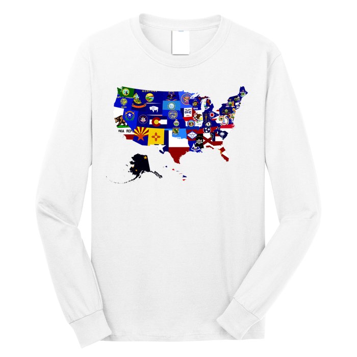 United States Map With Embeded Flags Long Sleeve Shirt